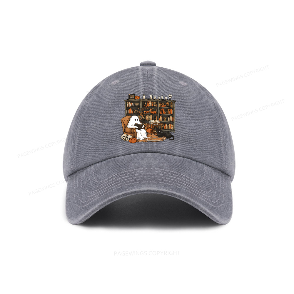 Pagewings Halloween Ghost Reading Books Washed Cap
