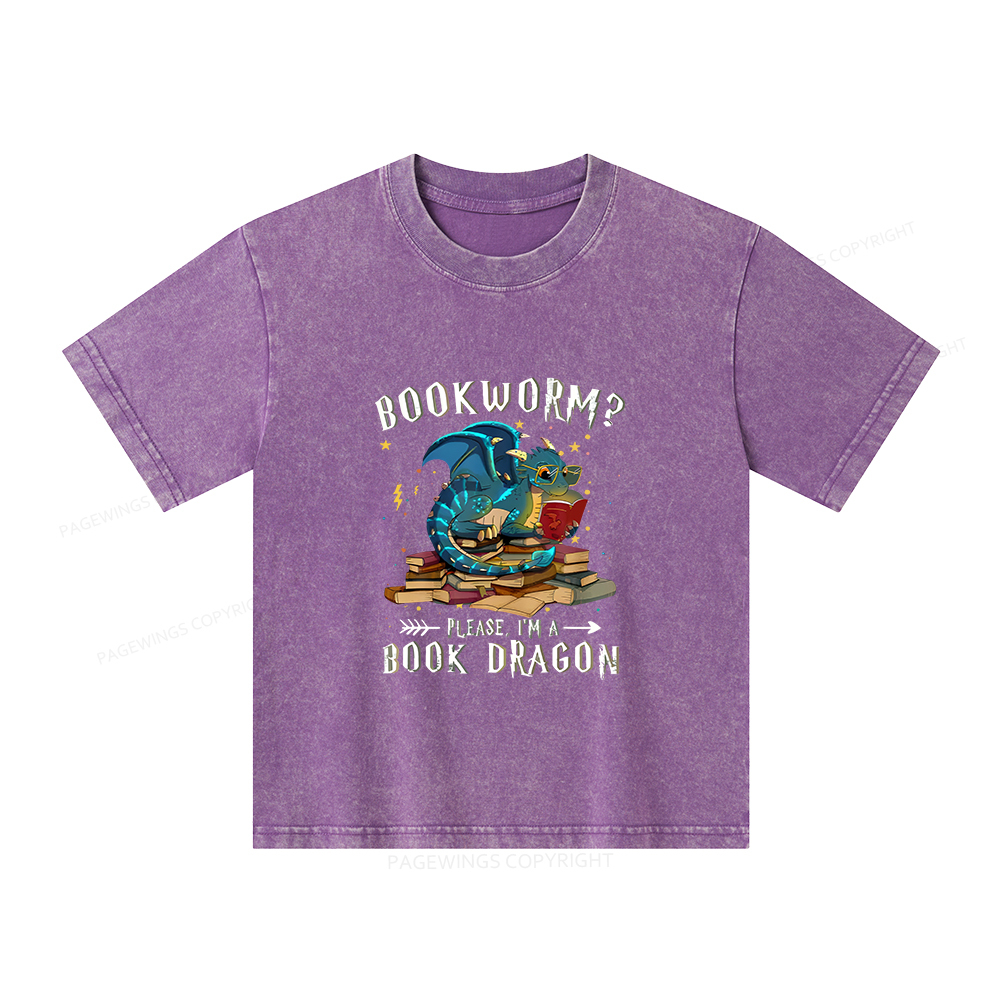 Pagewings Dragon Book Unisex Kids Washed T-shirt