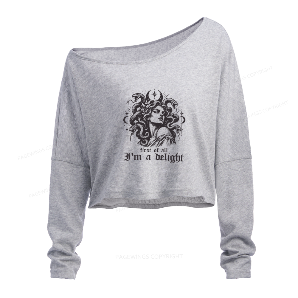 Pagewings First of All I'm a Delight Slouchy Long Sleeve Off Shoulder T-shirt