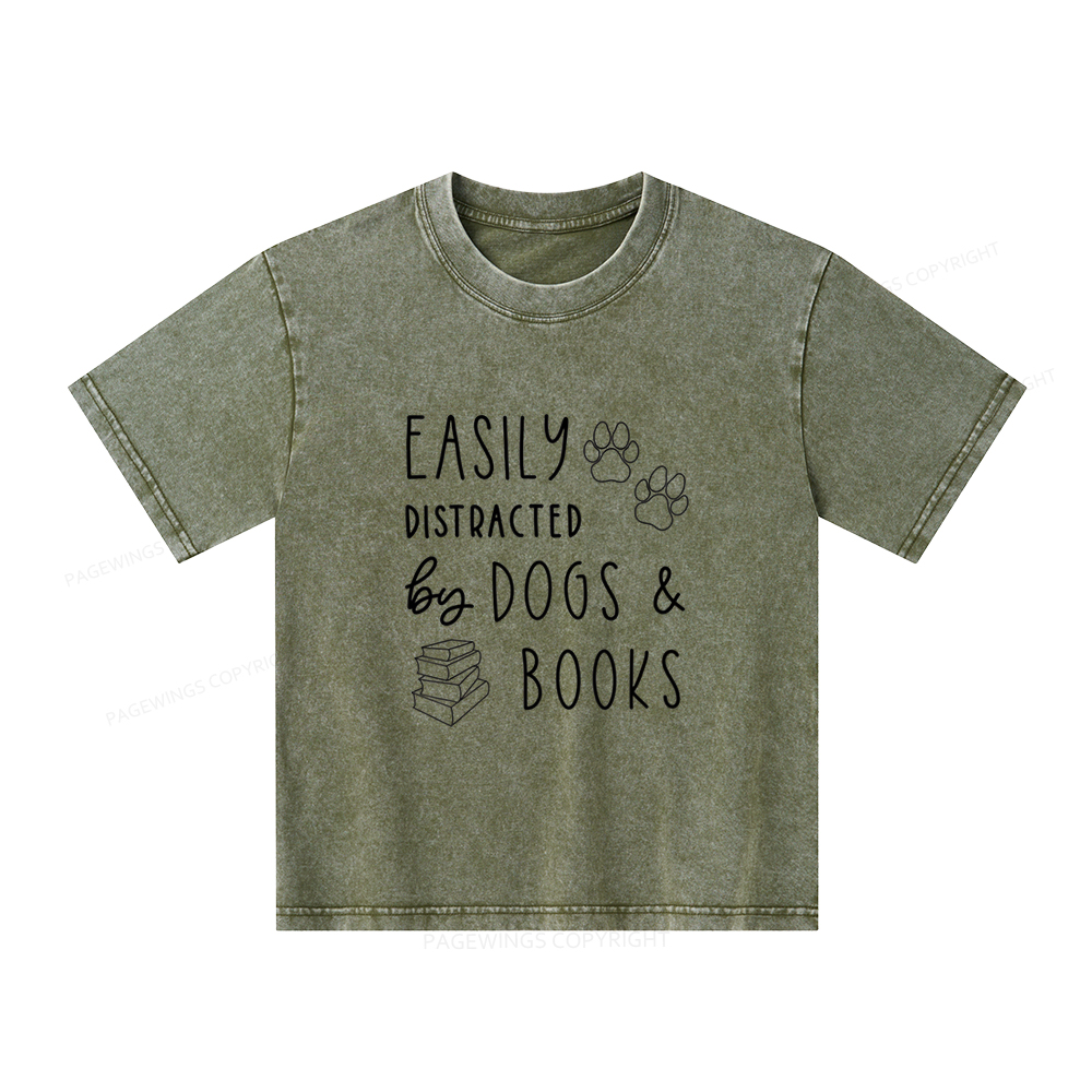 Pagewings Dogs And Books Unisex Kids Washed T-shirt