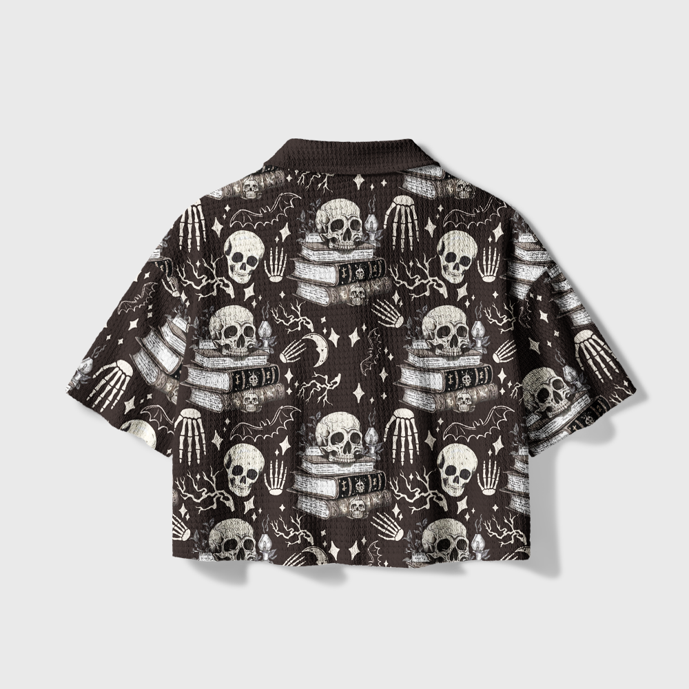 Pagewings Stories Never Die Camp Collar Boxy Fit Unisex Crochet Shirt