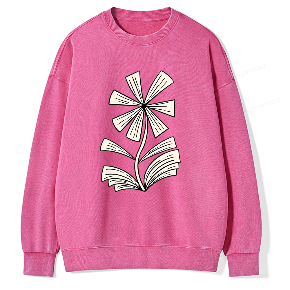 Pagewing Sunflower Made of Books Unisex Washed Sweatshirt