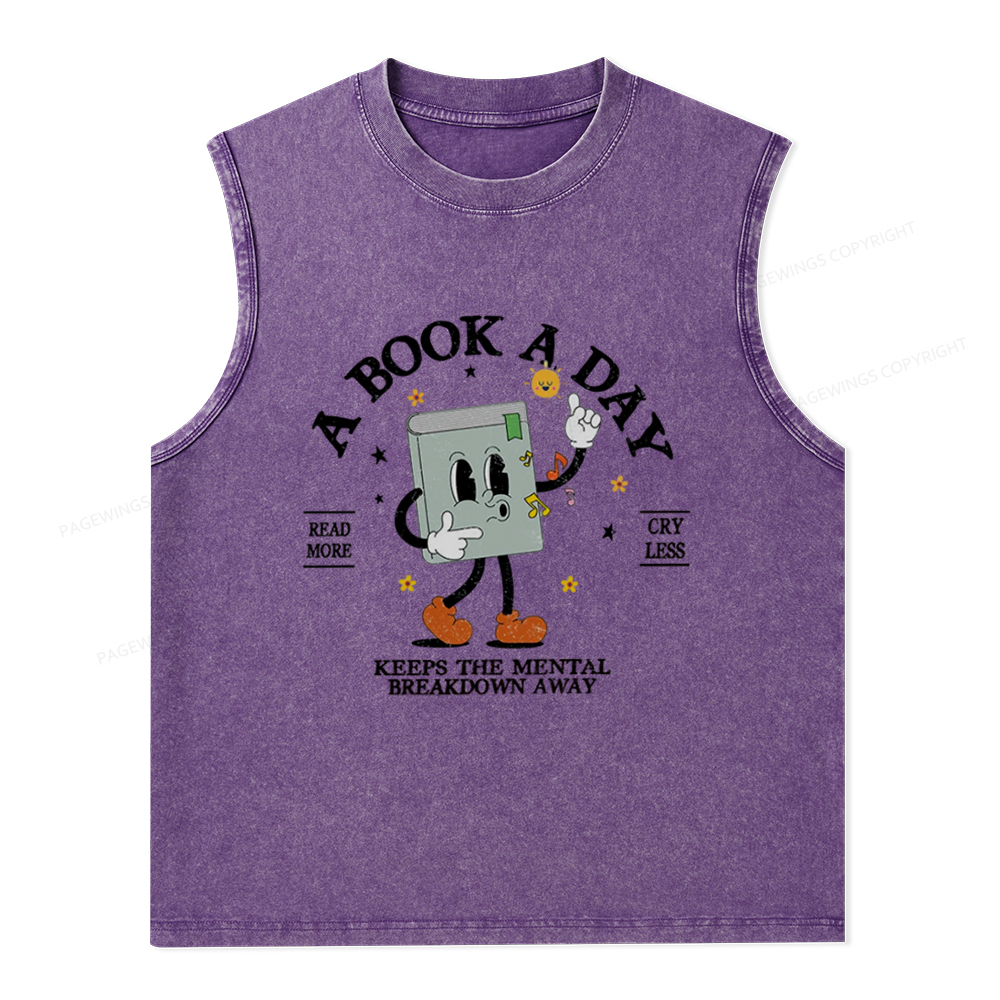 Pagewings A Book A Day Keep The Mental Breakdown Away Unisex Washed Tank Top