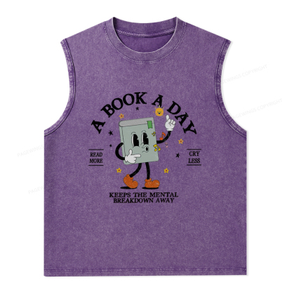 Pagewings A Book A Day Keep The Mental Breakdown Away Unisex Washed Tank Top