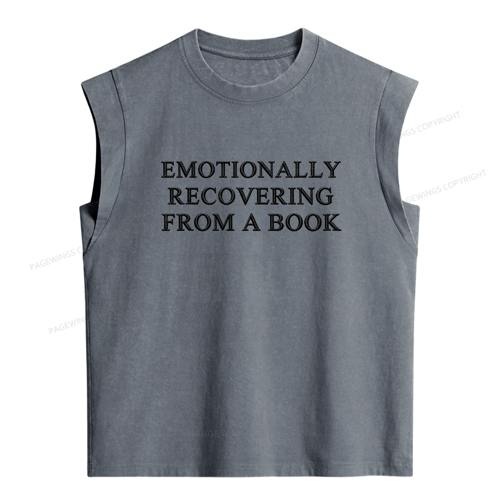 Pagewings Embroidered Emotionally Recovering From a Book Women's Washed Tank Top