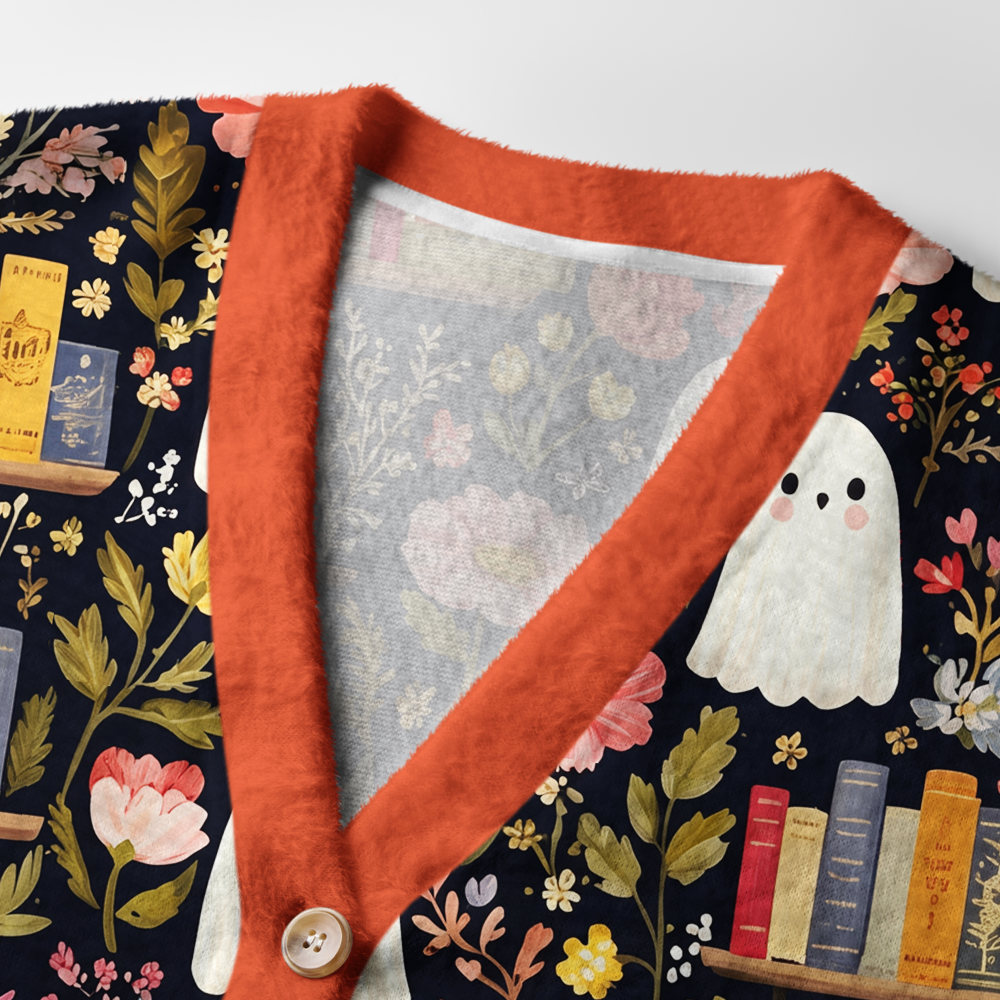 Pagewings Ghosts Love Reading Light Knit Unisex Cardigan Sweaters