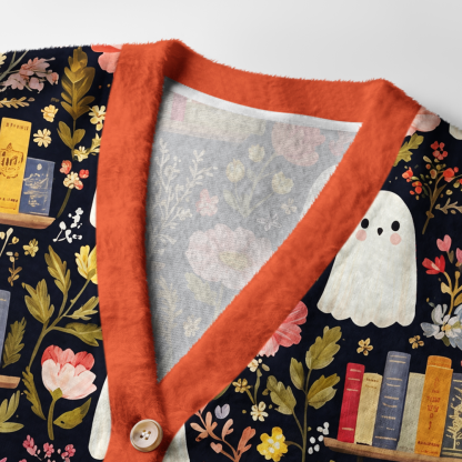 Pagewings Ghosts Love Reading Light Knit Unisex Cardigan Sweaters