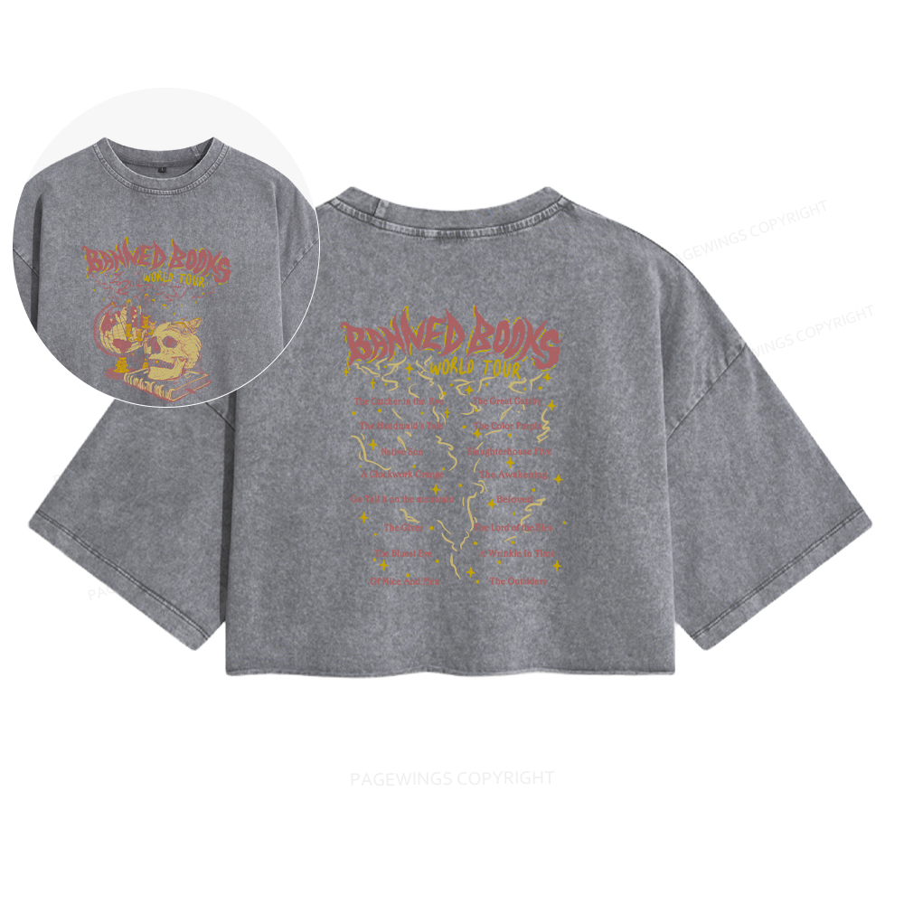 Pagewings Banned Books World Tour Women's Washed Cropped T-shirt