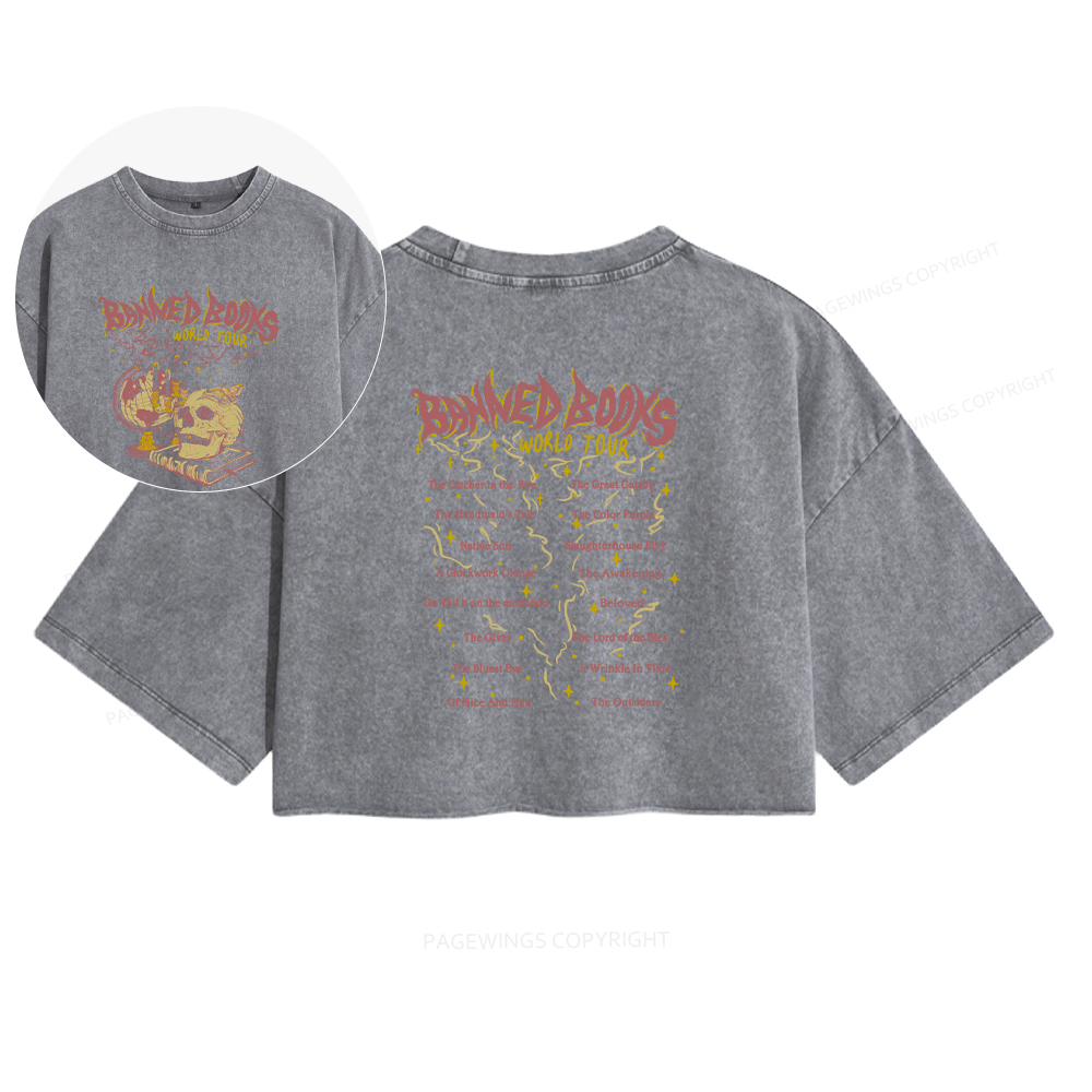 Pagewings Banned Books World Tour Women's Washed Cropped T-shirt