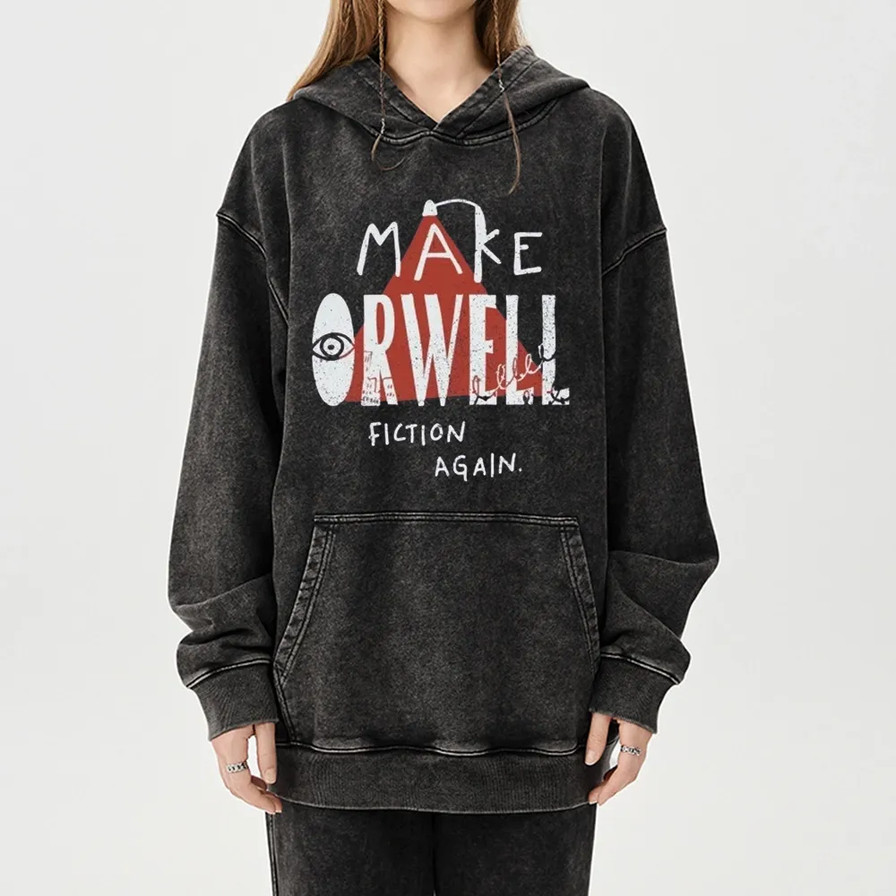 Pagewings Make Orwell Fiction Again Unisex Washed Hoodie