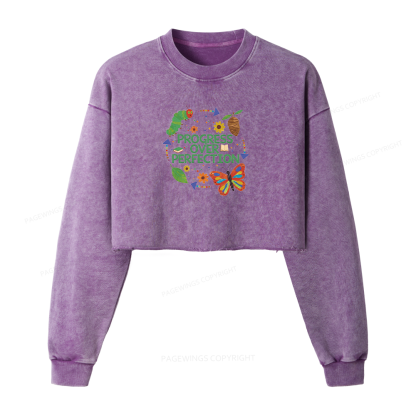 Pagewing Progress Over Perfection Washed Crop Sweatshirt