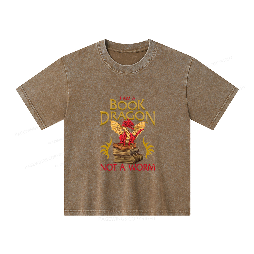 Pagewings I Am A Book Dragon Not A Worm Unisex Kids Washed T-shirt