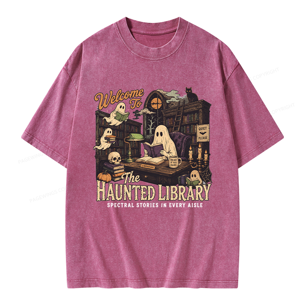 Pagewings Haunted Library Unisex Washed T-shirt