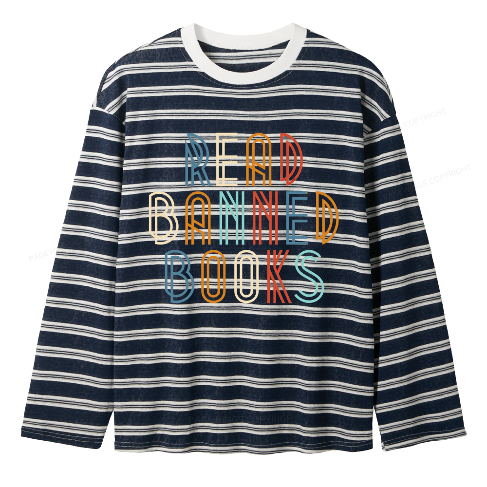 Pagewing Read Banned Books Unisex Striped Long Sleeve T-Shirt