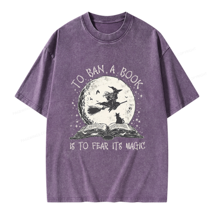 Pagewings Halloween Witch Book Unisex Washed T-shirt