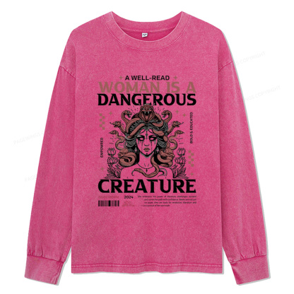 Pagewings A Well-Read Woman is A Dangerous Creature Unisex Washed Long Sleeve T-shirt