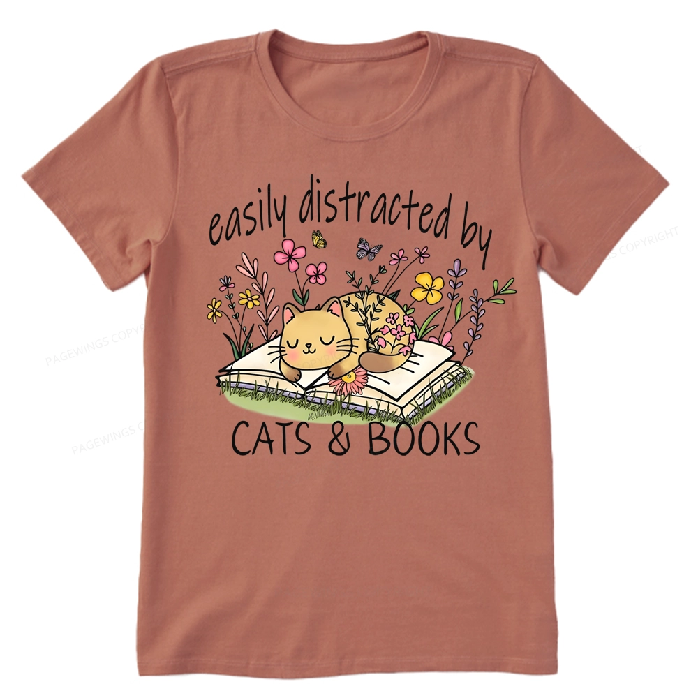 Pagewings Easily Distracted By Cats And Books Unisex Classic T-shirt