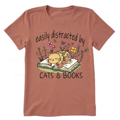 Pagewings Easily Distracted By Cats And Books Unisex Classic T-shirt