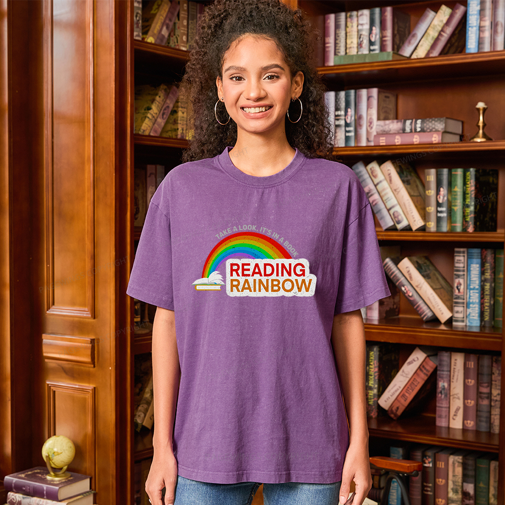 Pagewings Reading With Rainbow Unisex Washed T-shirt