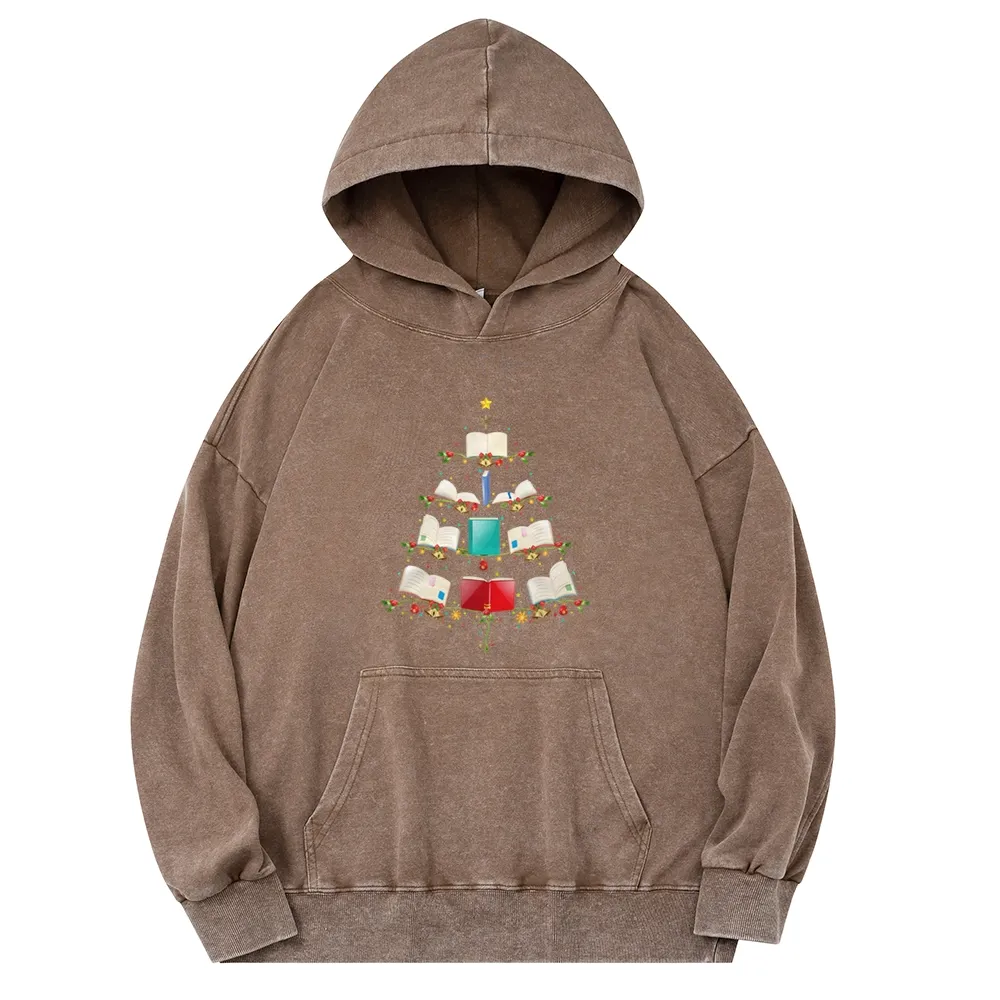 Pagewings Book Christmas Tree Unisex Washed Hoodie