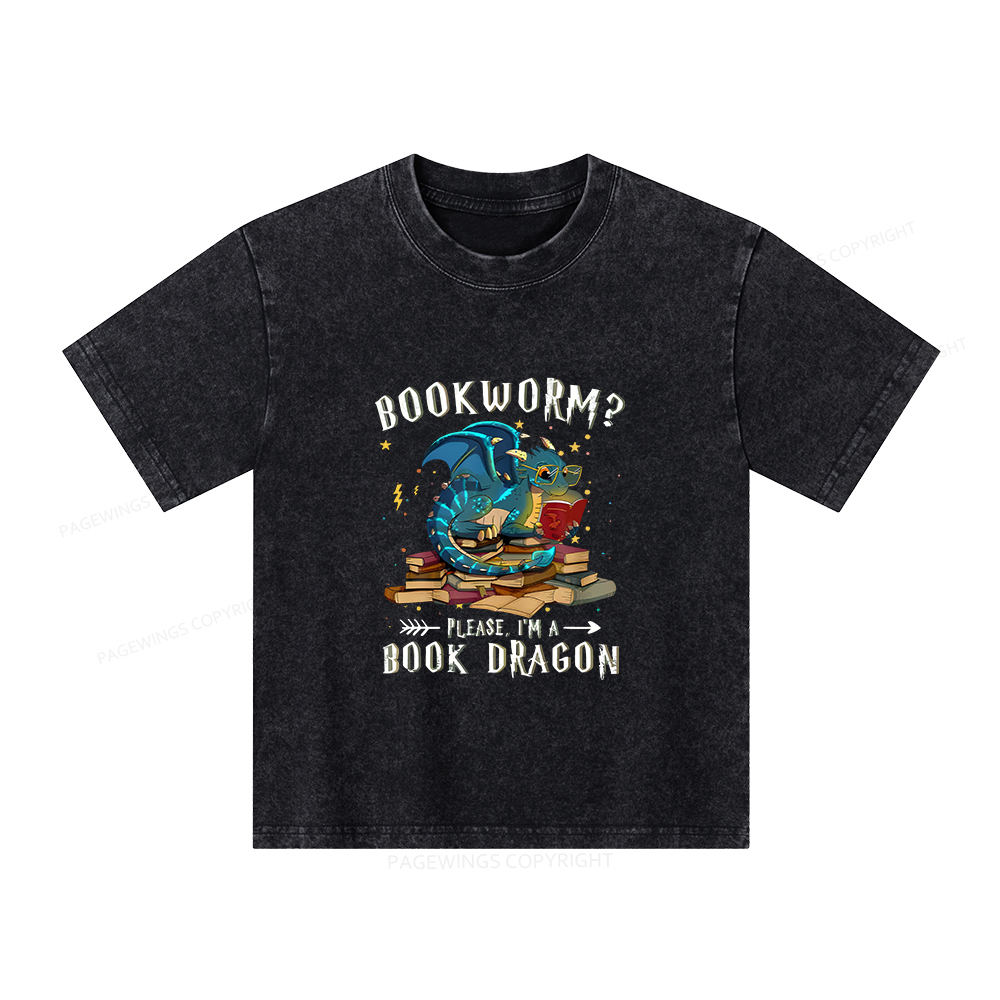 Pagewings Dragon Book Unisex Kids Washed T-shirt