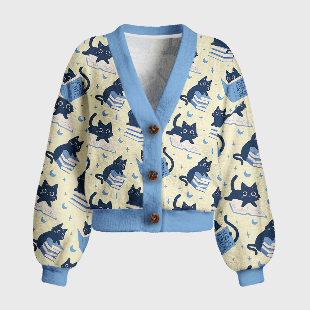 Pagewings Reading Cat Women's Cardigan Sweater