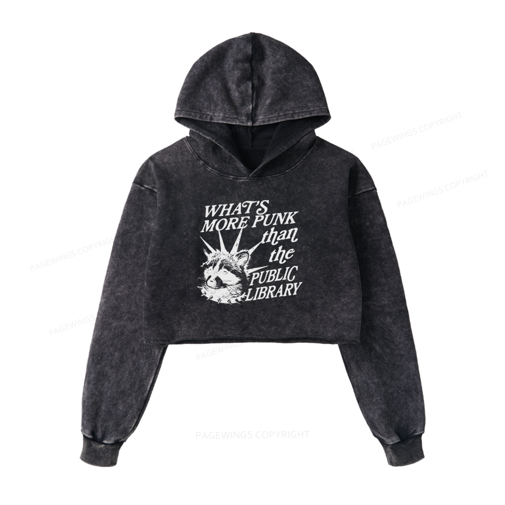 Pagewings What’s More Punk Than The Public Library Washed Crop Hoodie