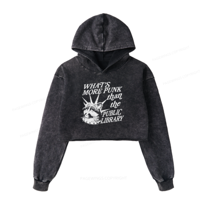 Pagewings What’s More Punk Than The Public Library Washed Crop Hoodie