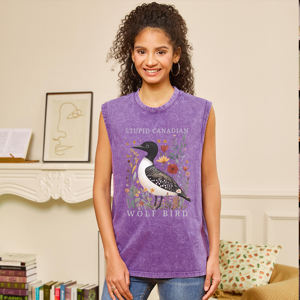Pagewings Stupid Canadian Wolf Bird Unisex Washed Tank Top