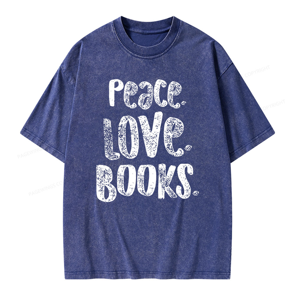 Pagewings Peace Love Books Unisex Washed T-shirt