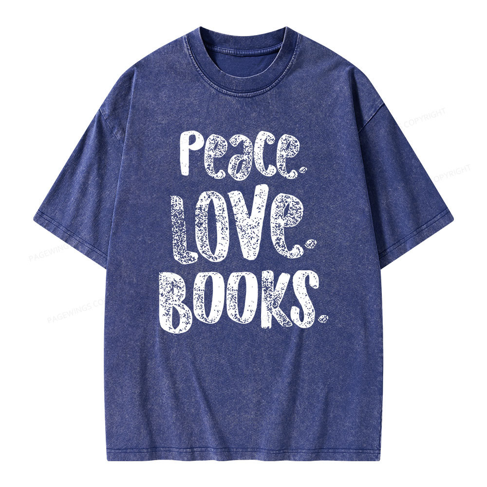 Pagewings Peace Love Books Unisex Washed T-shirt