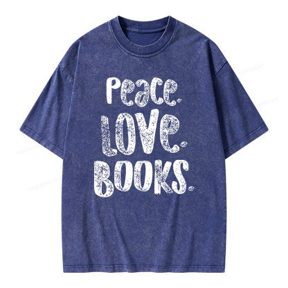 Pagewings Peace Love Books Unisex Washed T-shirt