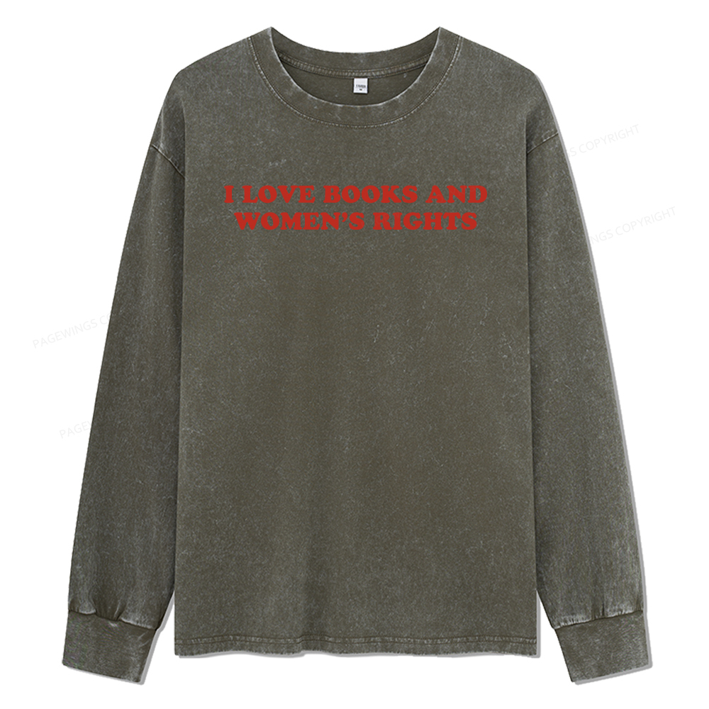 Pagewings I Love Books And Women's Rights Unisex Washed Long Sleeve T-shirt