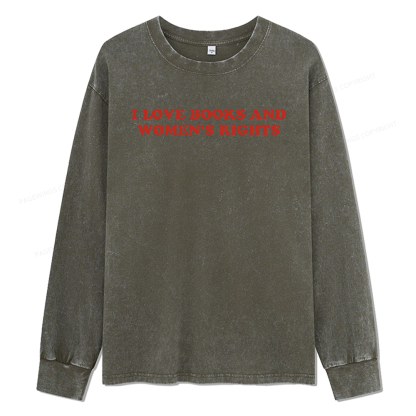 Pagewings I Love Books And Women's Rights Unisex Washed Long Sleeve T-shirt