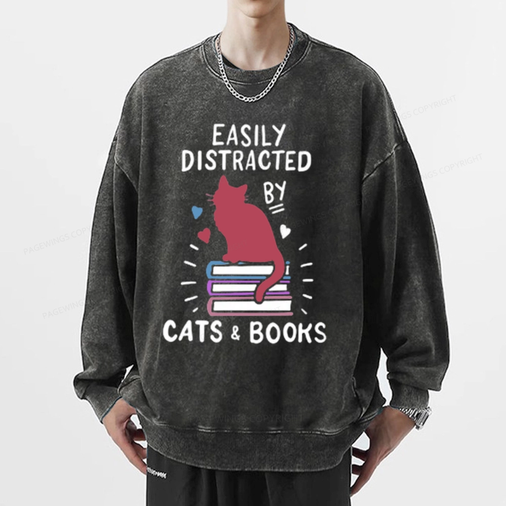 Pagewing Book Fun Cat Book Funny Unisex Washed Sweatshirt