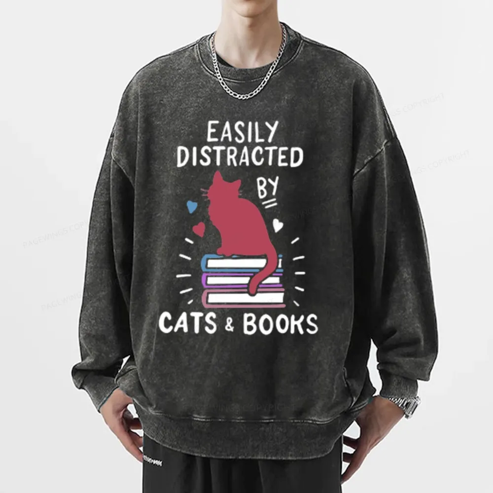 Pagewing Book Fun Cat Book Funny Unisex Washed Sweatshirt
