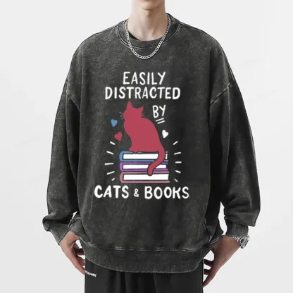 Pagewing Book Fun Cat Book Funny Unisex Washed Sweatshirt