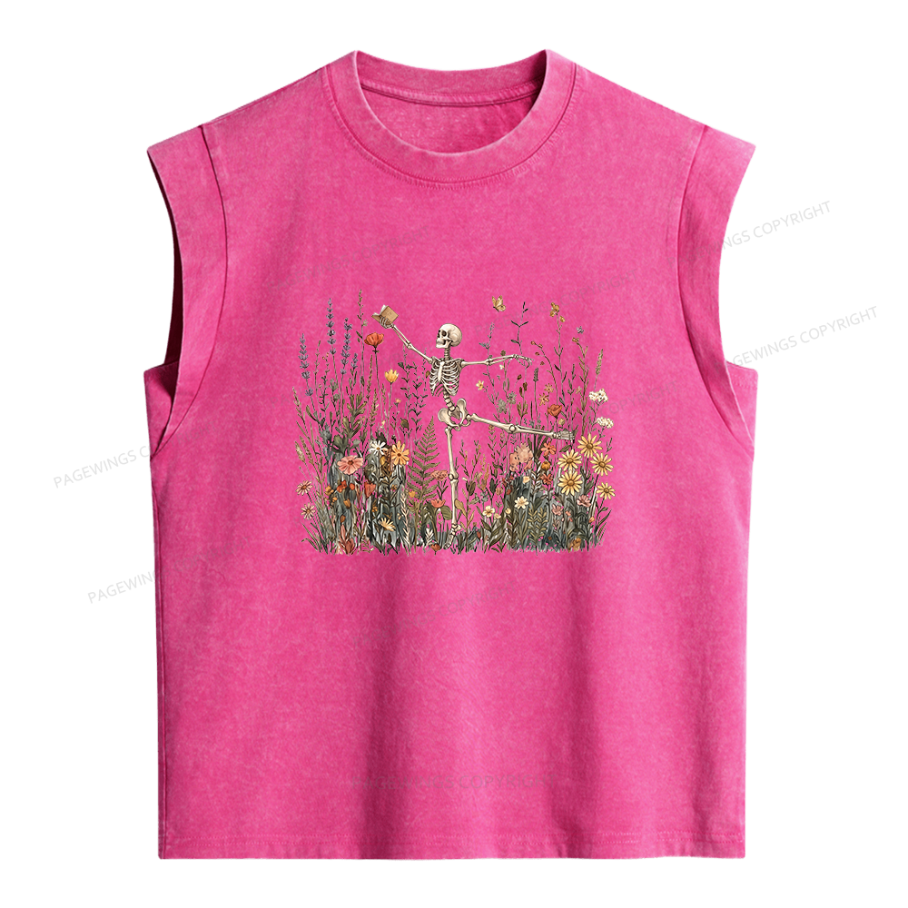 Pagewings Skeleton Reading Women's Washed Tank Top