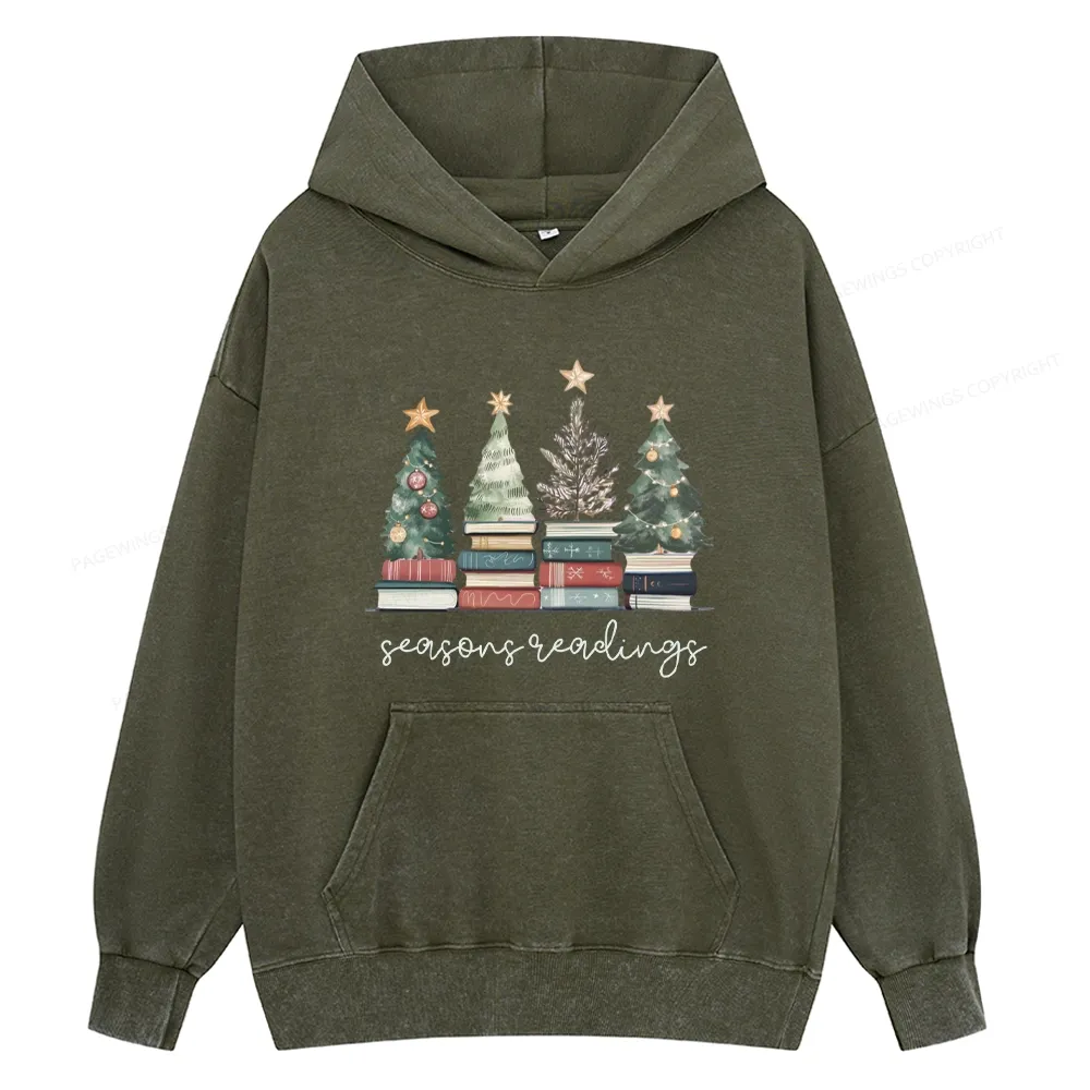 Pagewings Bookish Christmas Unisex Washed Hoodie
