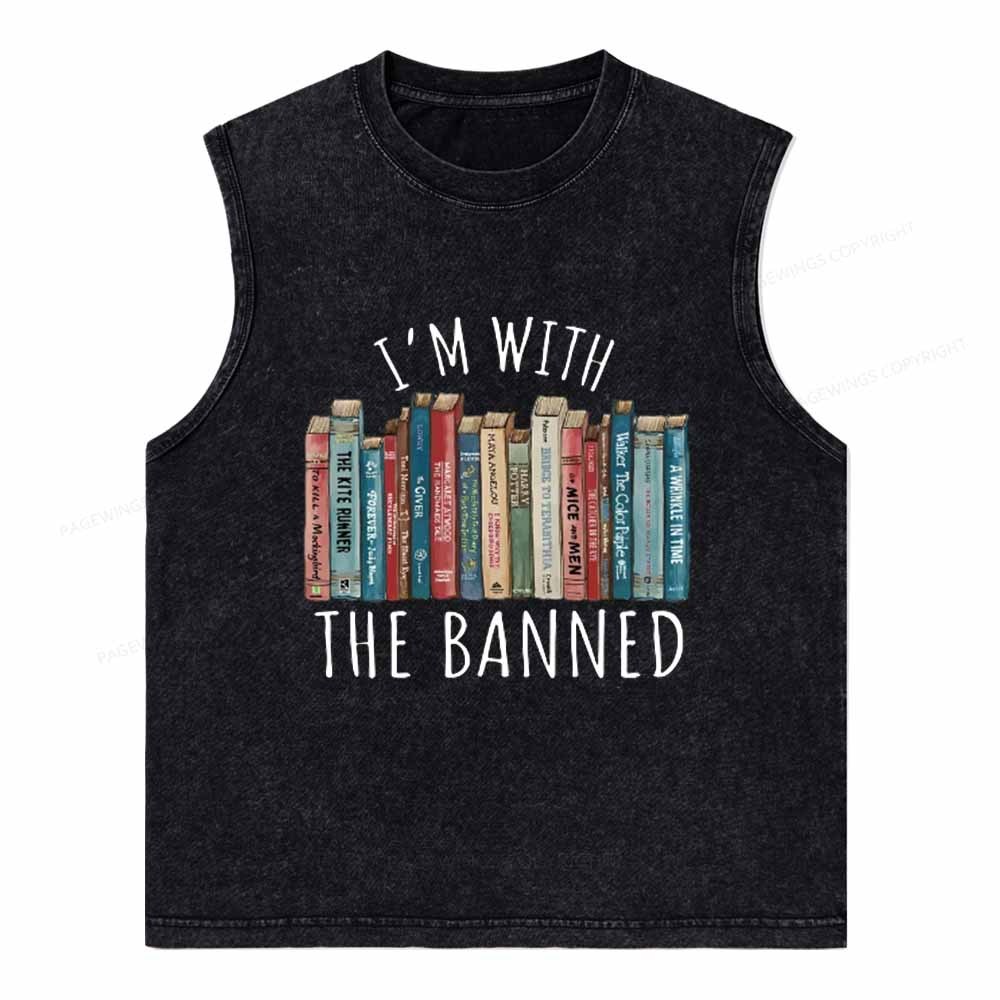 Pagewings I'm With The Banned Unisex Washed Tank Top