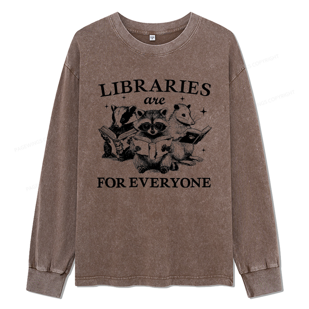 Pagewings Libraries Are For Everyone Unisex Washed Long Sleeve T-shirt