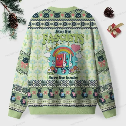 Pagewings Ban The Fascists Save The Books Unisex Ugly Knit Sweatshirt