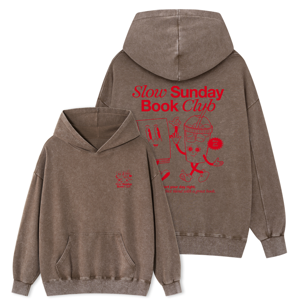 Pagewings Slow Sunday Book Club Unisex Washed Hoodie