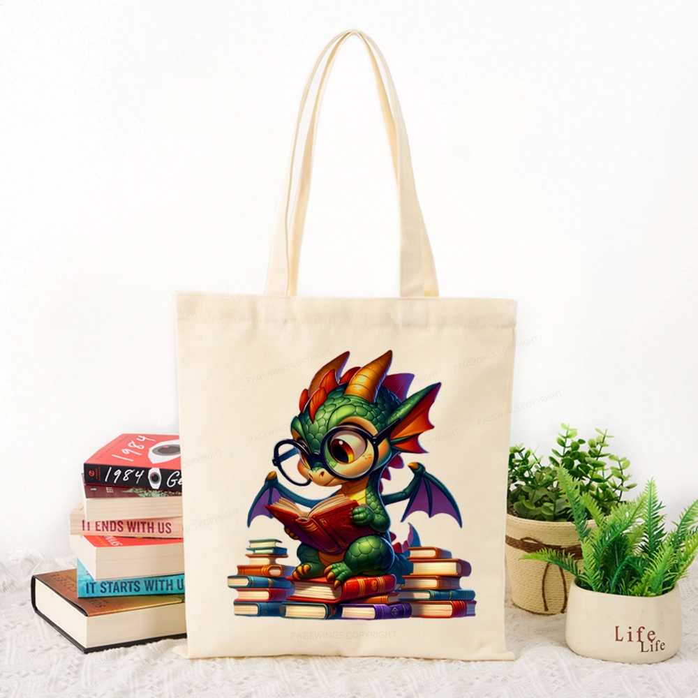 Pagewings Dragon And Books Tote Bag