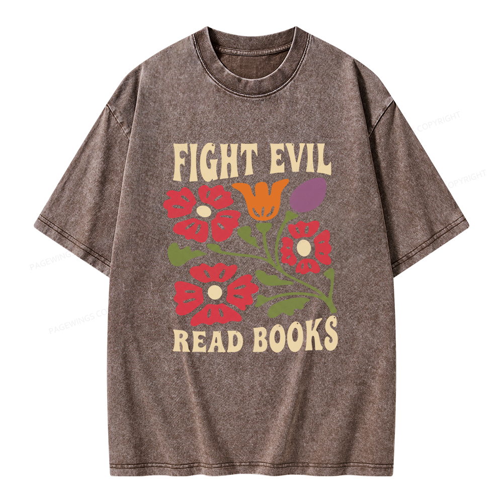 Pagewings Fight Evil Read Books Unisex Washed T-shirt