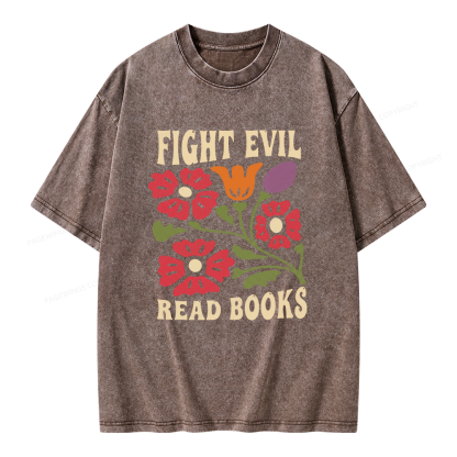 Pagewings Fight Evil Read Books Unisex Washed T-shirt