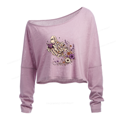 Pagewings Wildflower Ghost Slouchy Long Sleeve Off Shoulder T-shirt