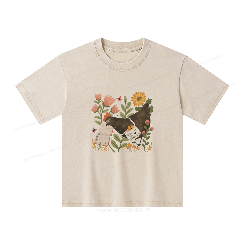 Pagewings Chicken Reading a Book Unisex Kids Washed T-shirt