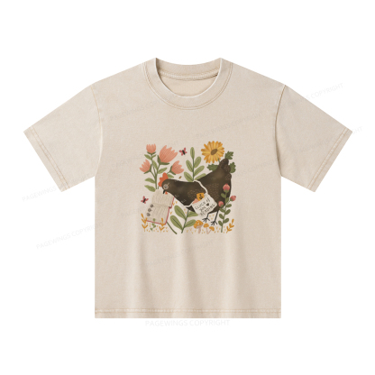 Pagewings Chicken Reading a Book Unisex Kids Washed T-shirt