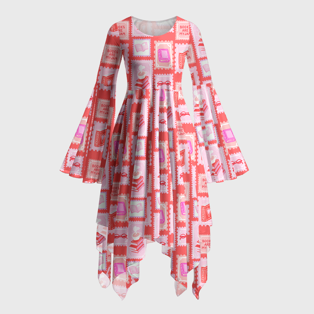 Pagewings Square Neck Books Are My Jam Bell Sleeve Dress